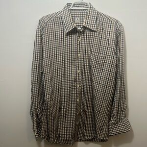 Peter Millar, men’s cotton button-down shirt, sz medium, brown/gray/black/white